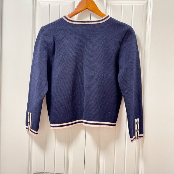 Vintage Preppy Contrast Knit Cardigan Jacket Navy Pink - M - Picture 9 of 12